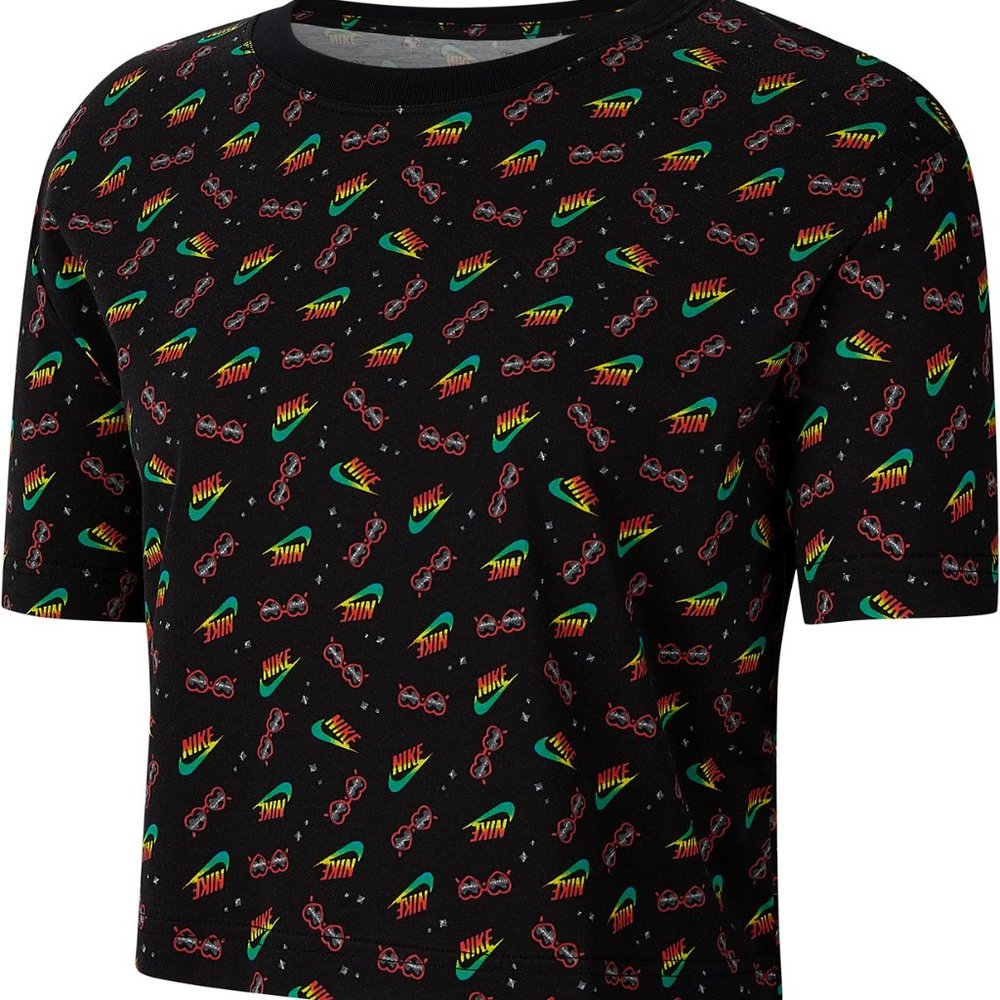 NIKE Women's Cotton Printed rainbow Cropped T-Shirt